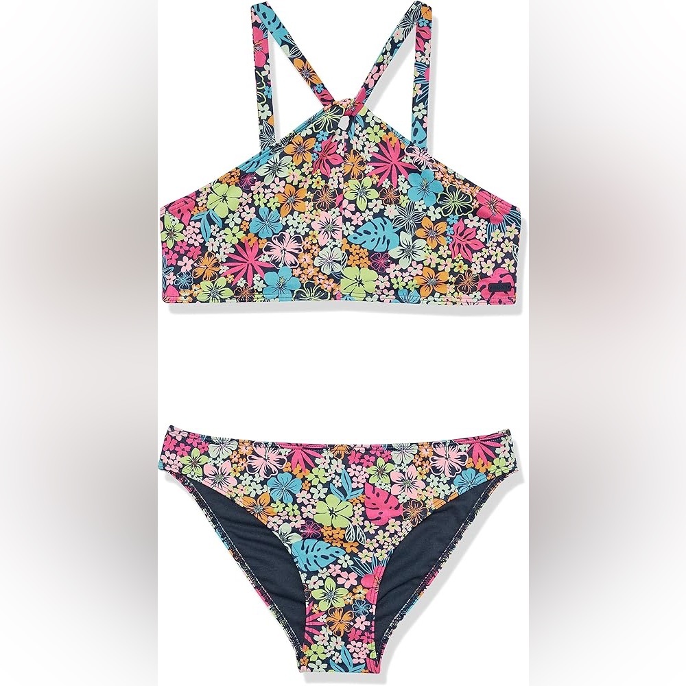 NWT Roxy Girls' Daisy Mood Crop Top and bottom Swimsuit Set size 14